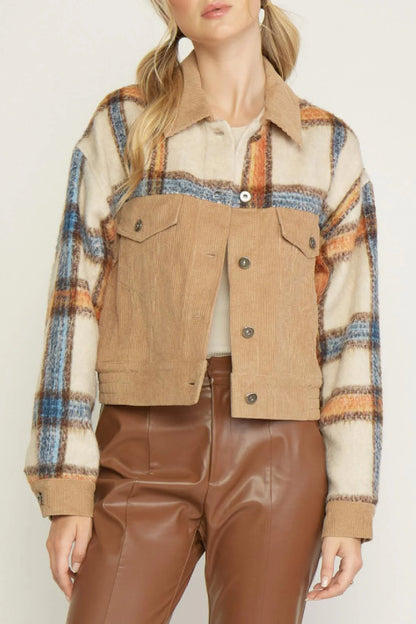 Corduroy Plaid Mix Jacket