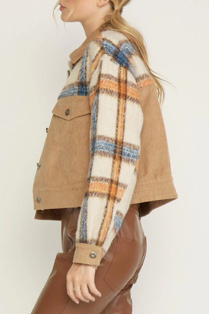 Corduroy Plaid Mix Jacket