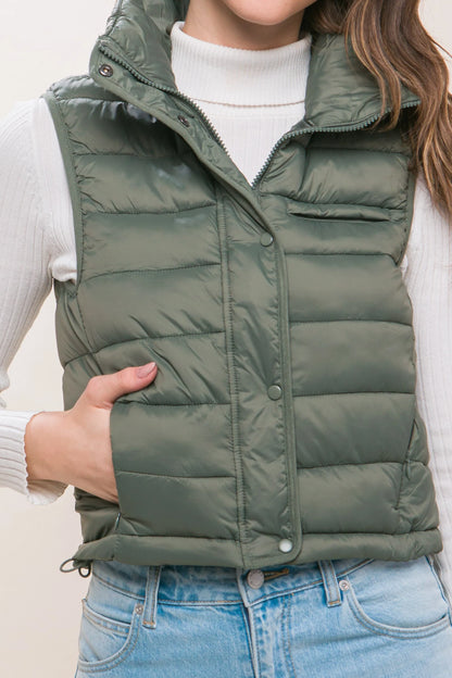 STRIPE QUILTED STAND COLLAR PADDED VEST JACKET