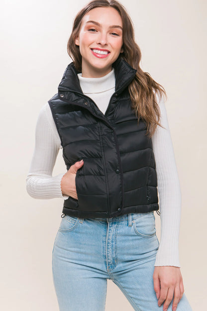 STRIPE QUILTED STAND COLLAR PADDED VEST JACKET