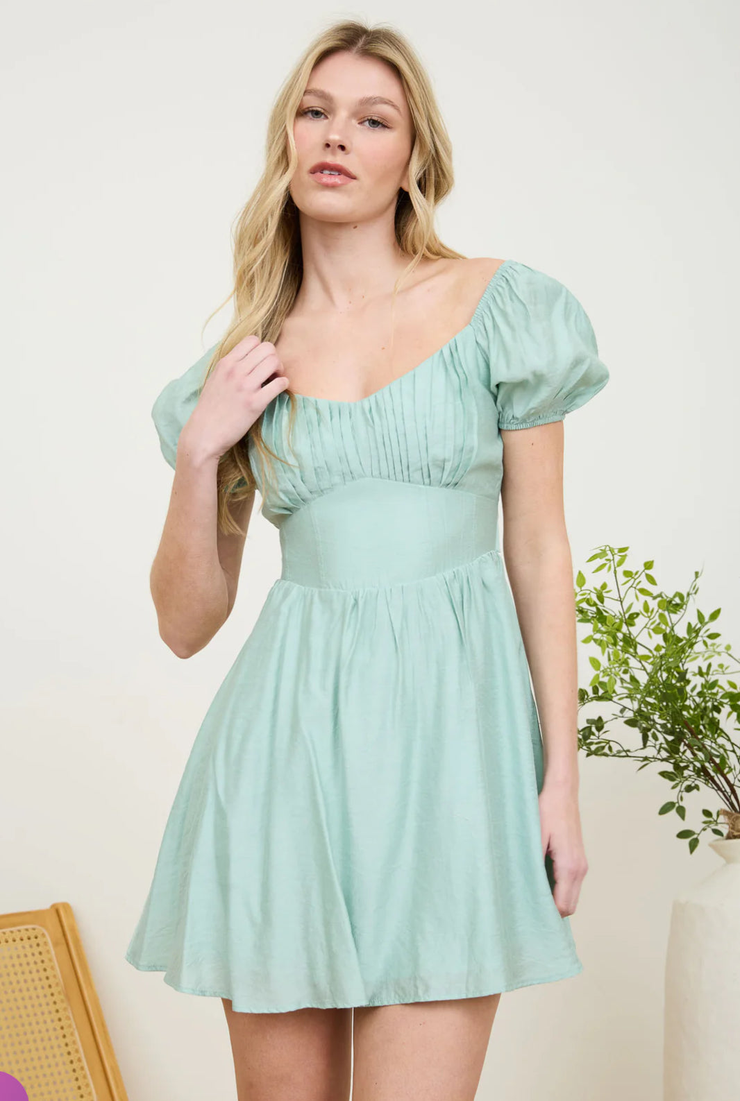 CORSET DETAIL BACK TIE PUFF SLEEVE MINI DRESS-How Cute is That? Boutique