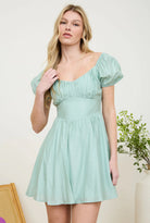 CORSET DETAIL BACK TIE PUFF SLEEVE MINI DRESS-How Cute is That? Boutique