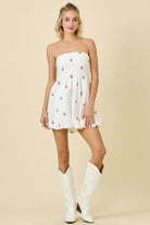 STRAPLESS CHERRY POPLIN MINI DRESS WITH BUBBLE HEM-How Cute is That? Boutique