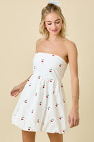 STRAPLESS CHERRY POPLIN MINI DRESS WITH BUBBLE HEM-How Cute is That? Boutique