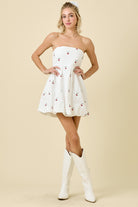 STRAPLESS CHERRY POPLIN MINI DRESS WITH BUBBLE HEM-How Cute is That? Boutique