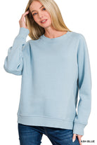 FLEECE ROUND NECK RIBBED SIDE RAGLAN SWEATSHIRTS In Ash Blue-How Cute is That? Boutique