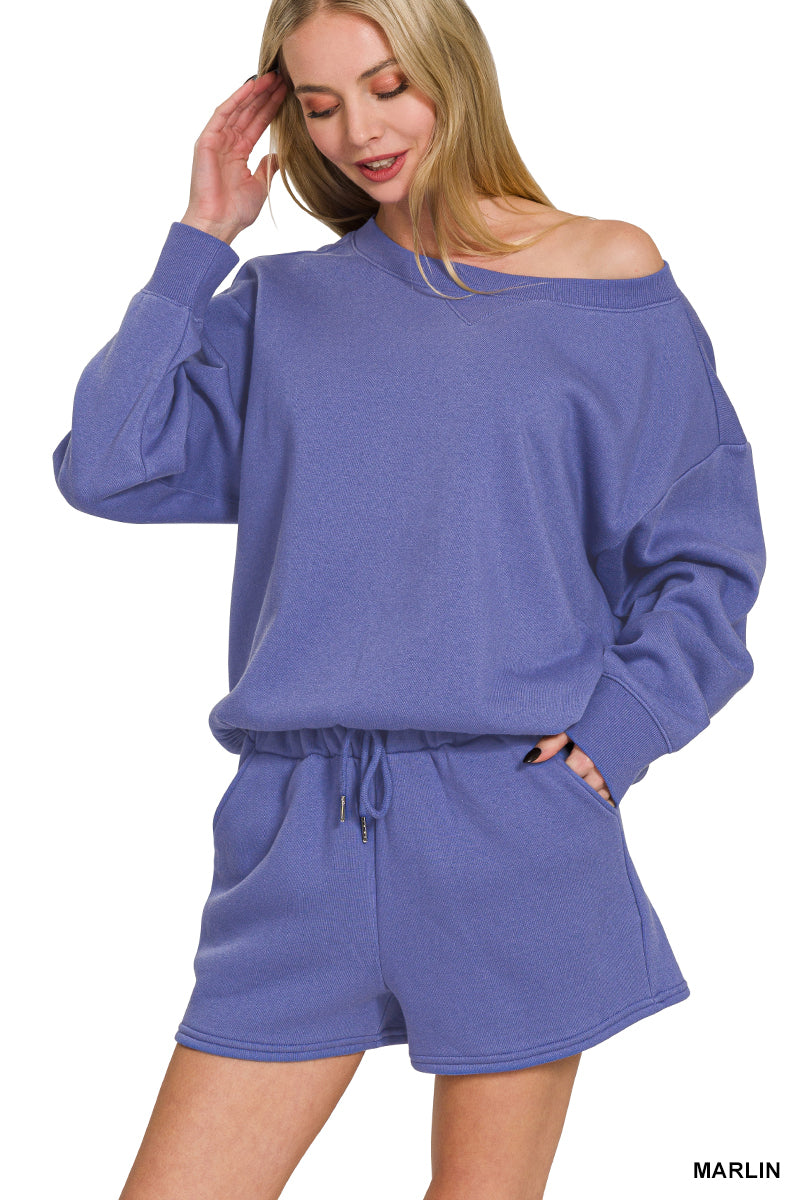 FLEECE BOAT NECK SWEATSHIRTS & SHORTS 2PCS SET-How Cute is That? Boutique
