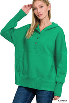 FLEECE HALF SNAP BUTTON HOODED SWEATSHIRTS-How Cute is That? Boutique