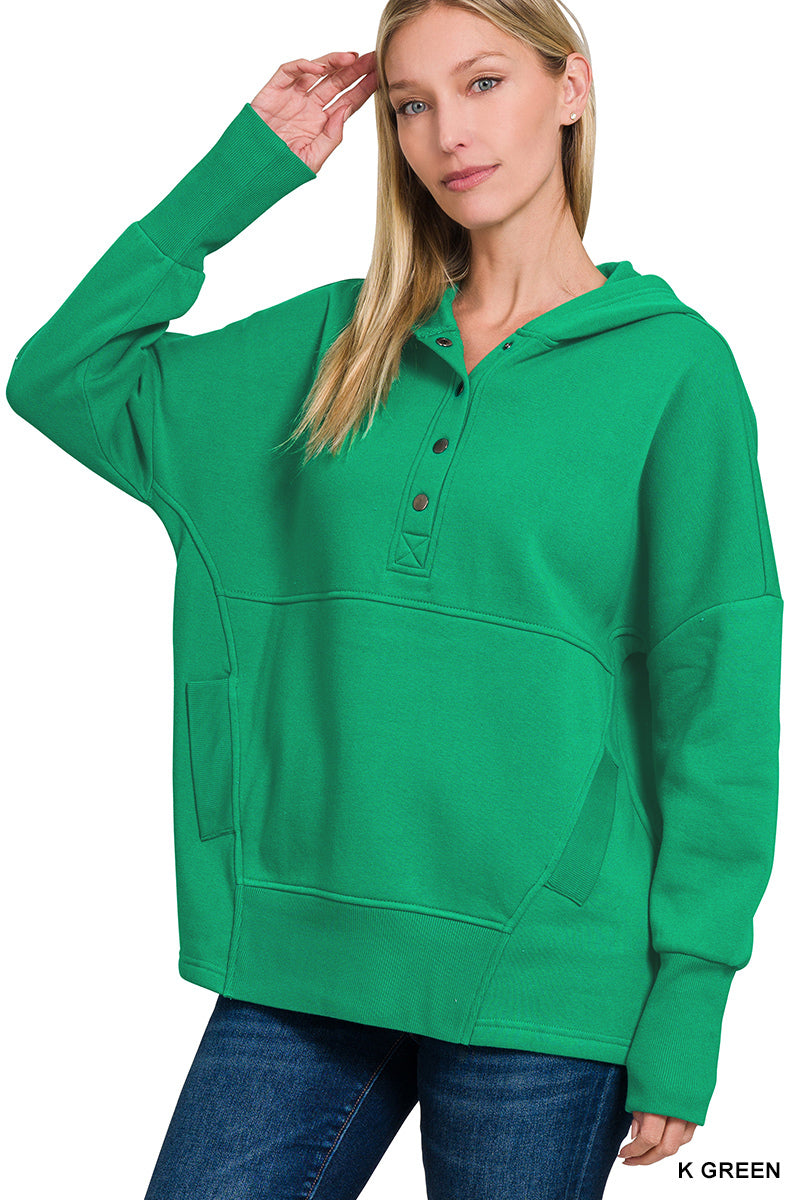 FLEECE HALF SNAP BUTTON HOODED SWEATSHIRTS