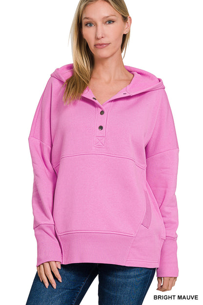 FLEECE HALF SNAP BUTTON HOODED SWEATSHIRTS