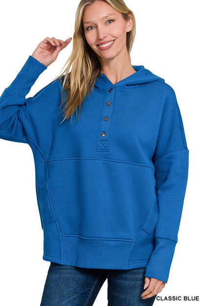 FLEECE HALF SNAP BUTTON HOODED SWEATSHIRTS