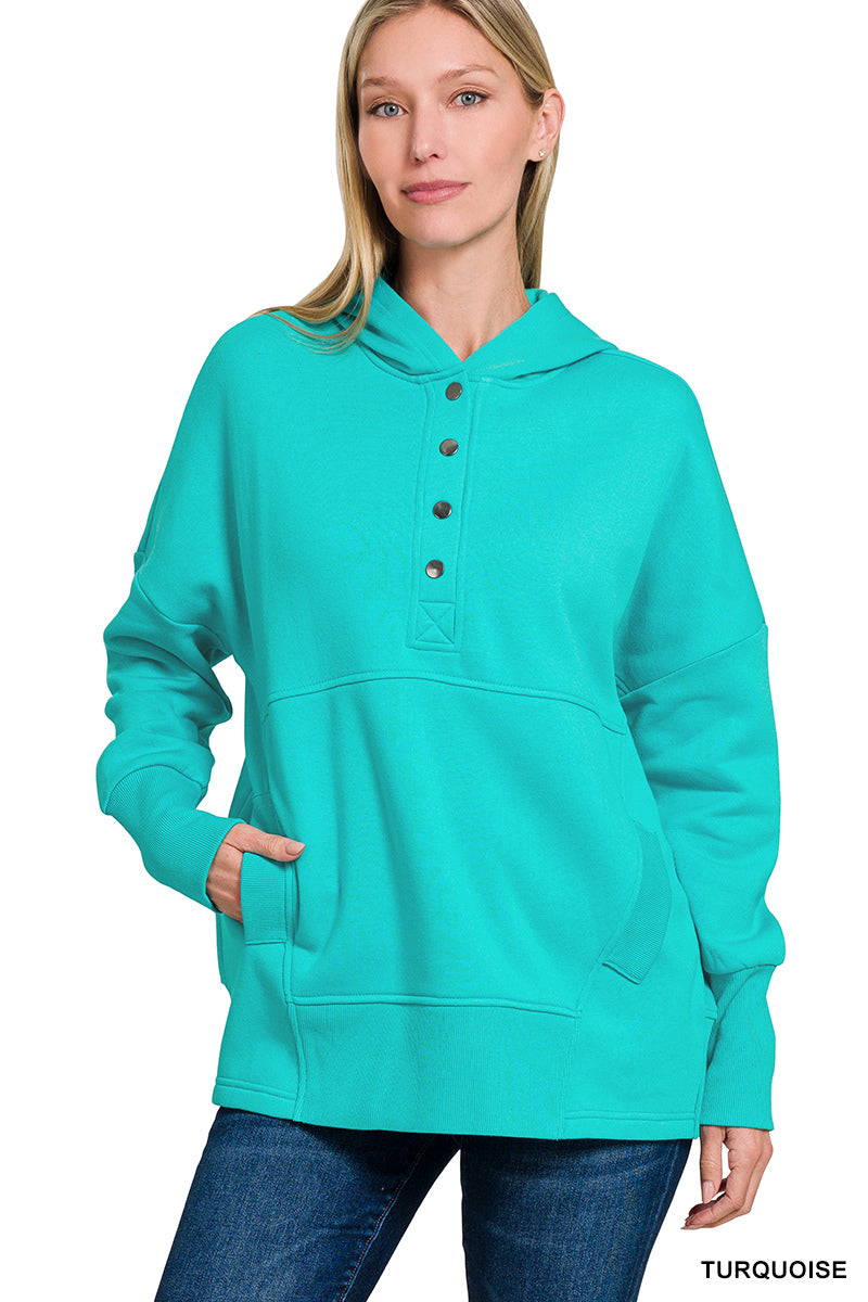 FLEECE HALF SNAP BUTTON HOODED SWEATSHIRTS