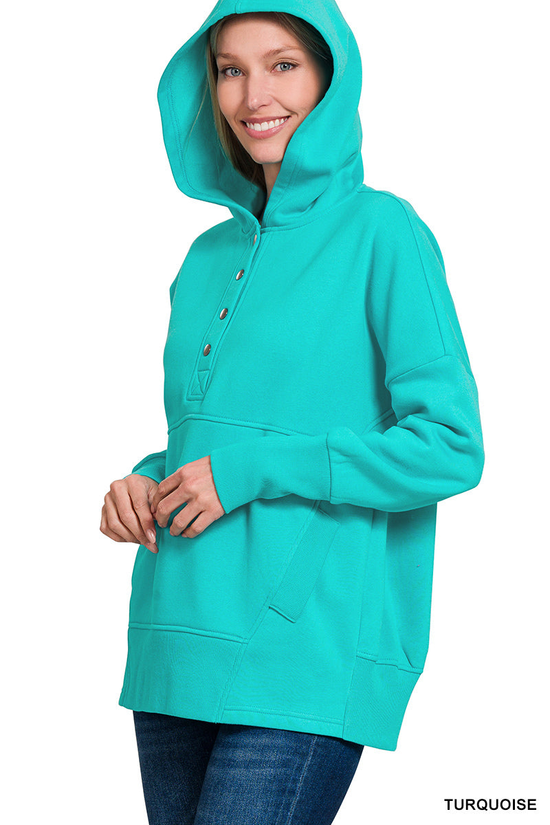 FLEECE HALF SNAP BUTTON HOODED SWEATSHIRTS