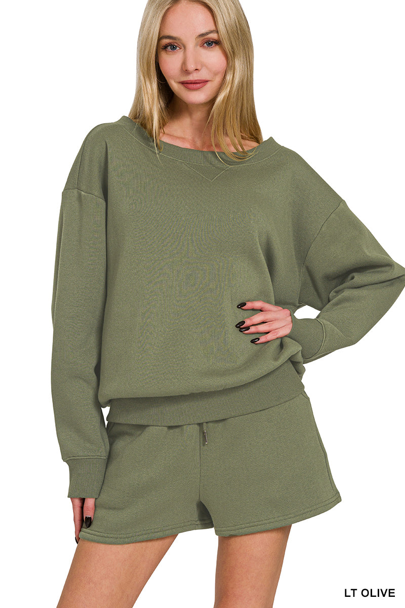 FLEECE BOAT NECK SWEATSHIRTS & SHORTS 2PCS SET-How Cute is That? Boutique