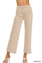 ACID WASHED FRAYED CUTOFF HEM STRAIGHT WIDE PANTS-How Cute is That? Boutique