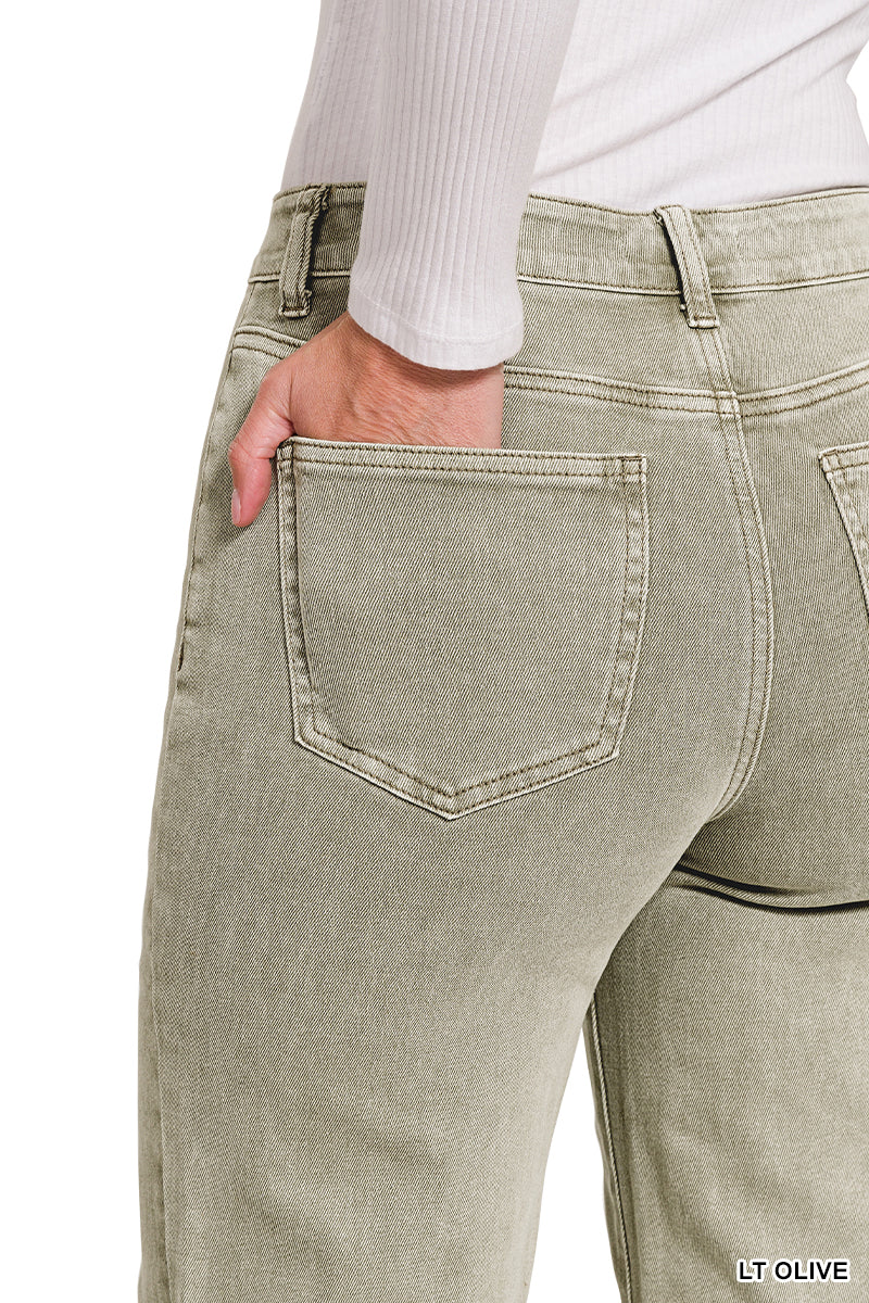 ACID WASHED FRAYED CUTOFF HEM STRAIGHT WIDE PANTS-How Cute is That? Boutique