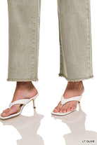 ACID WASHED FRAYED CUTOFF HEM STRAIGHT WIDE PANTS-How Cute is That? Boutique