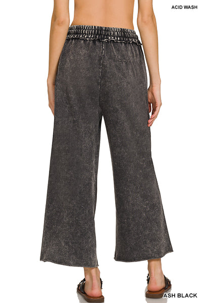 WASHED FRENCH TERRY PALAZZO PANTS in Black