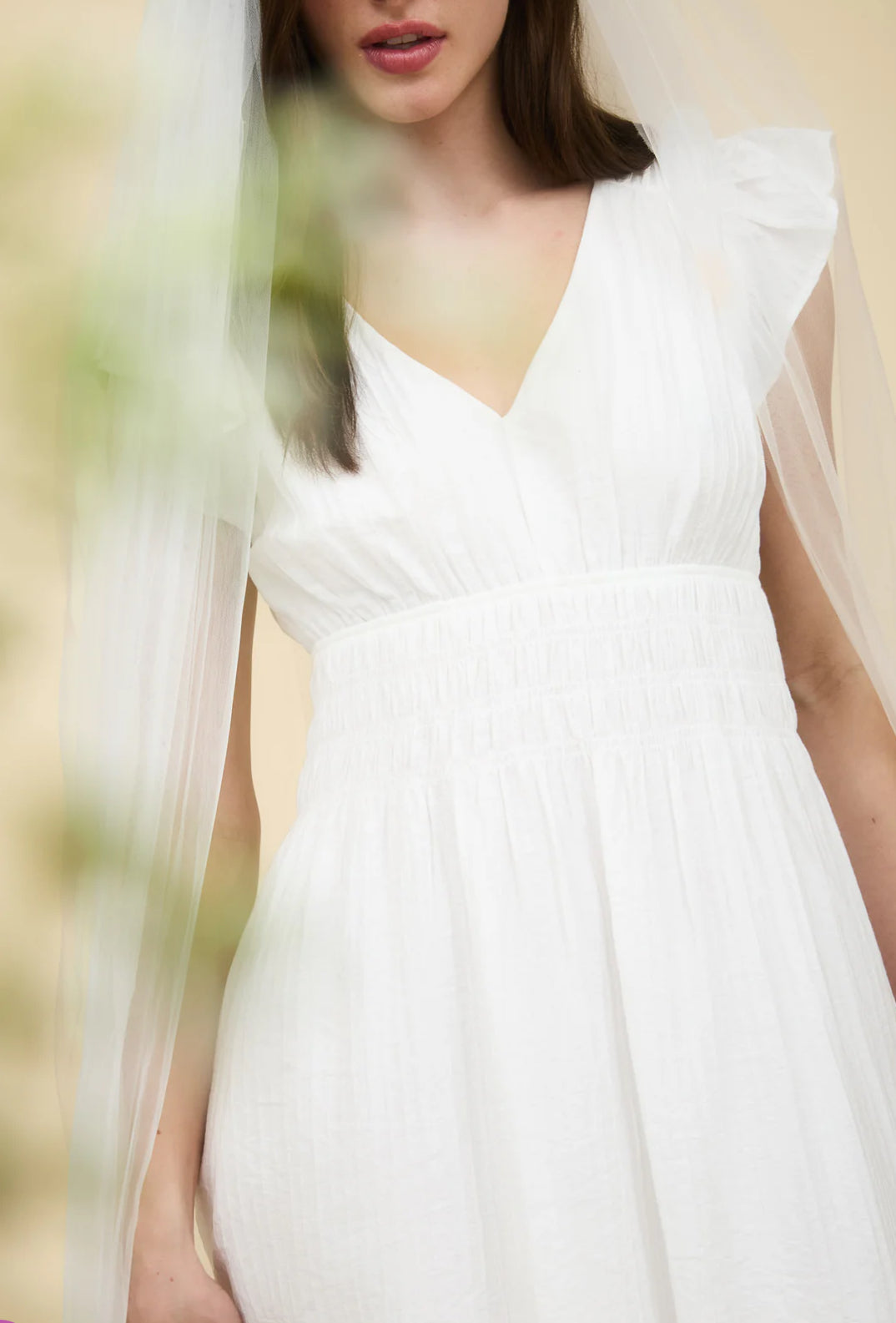 V NECK SHIRRED WAIST RUFFLE SLEEVE MINI DRESS-How Cute is That? Boutique