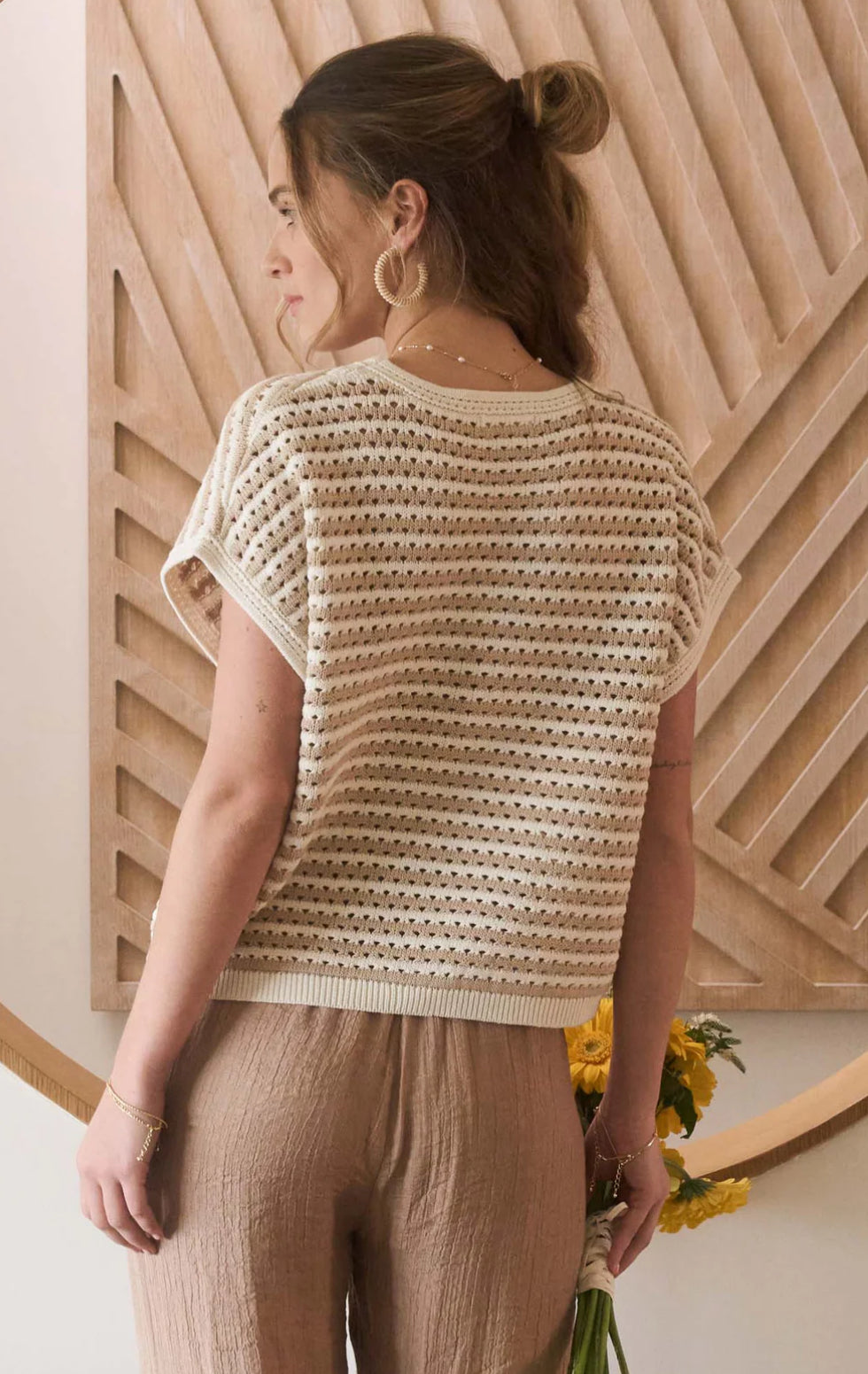 STRIPE CROCHET KNIT BATWING SHORT SLEEVE SWEATER-How Cute is That? Boutique