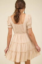 SQUARE NECK SMOCKED DETAIL TIERED MINI DRESS-How Cute is That? Boutique