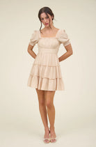 SQUARE NECK SMOCKED DETAIL TIERED MINI DRESS-How Cute is That? Boutique