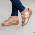 Gertrude Faux Leather Sandals in Gold-How Cute is That? Boutique