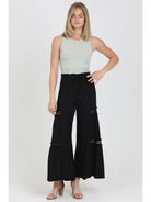Lace Insets Wide Leg Pants with Drawstring Waist In black-How Cute is That? Boutique