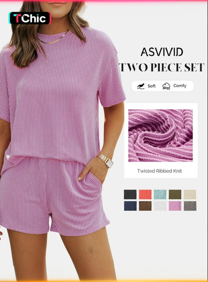 Textured Tshirt and Short Set