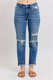 Judy Blue Highwaist Mid Rise Vintage Boyfriend Denim Jeans-How Cute is That? Boutique