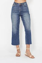 Judy Blue Highwaist Back Pocket Embroidery Crop Wide-How Cute is That? Boutique