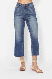 Judy Blue Highwaist Back Pocket Embroidery Crop Wide-How Cute is That? Boutique