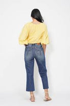 Judy Blue Highwaist Back Pocket Embroidery Crop Wide-How Cute is That? Boutique