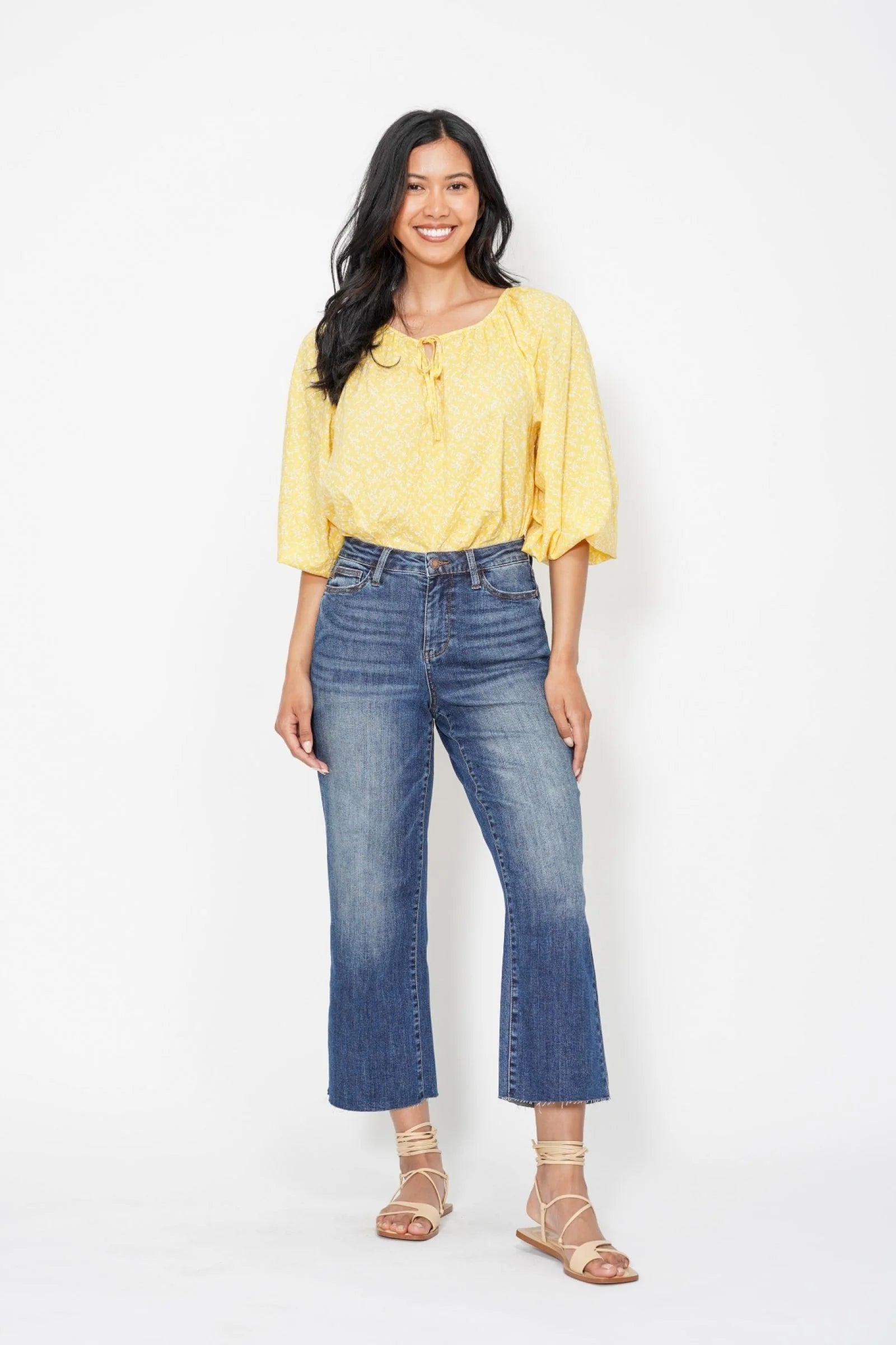 Judy Blue Highwaist Back Pocket Embroidery Crop Wide-How Cute is That? Boutique