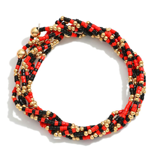 Set of Six Game Day Beaded Stretch Bracelets With Gold Tone Bead Accents
