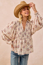 Floral Printed V Neck Top with Smocked Detail-How Cute is That? Boutique