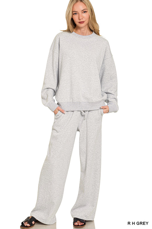 FLEECE LONG SLEEVE PULLOVER & SWEATPANTS SET in Heather Gray
