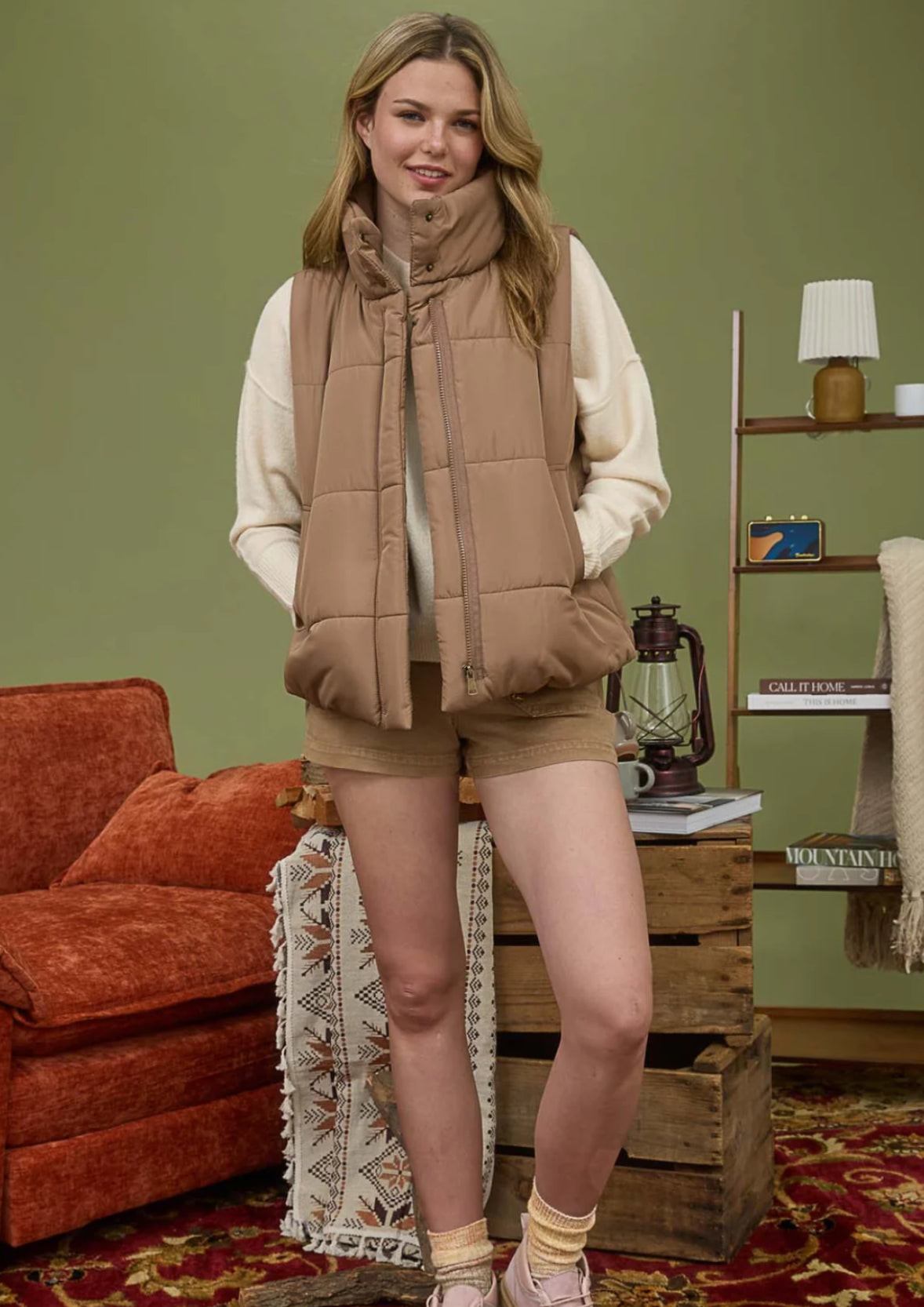 SOLID ZIP UP PUFFER VEST