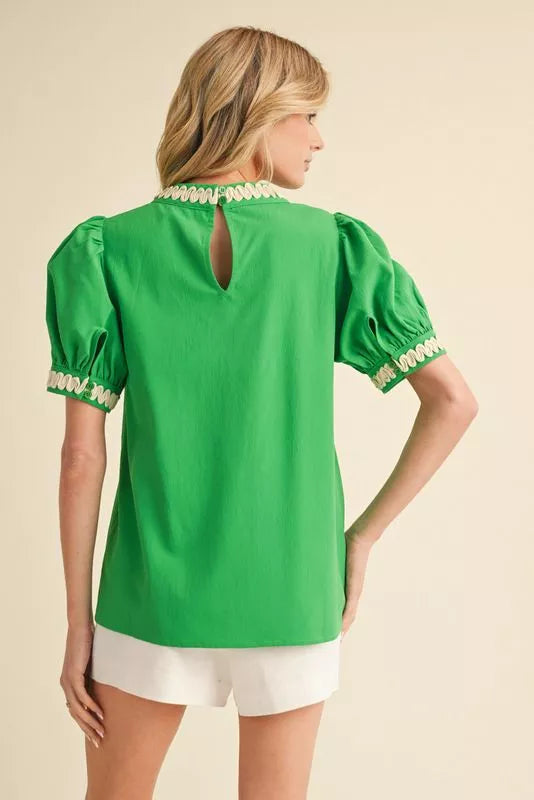 Solid Shirt with Short Puffed Sleeves