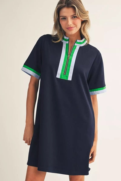 Short sleeves front zip up casual dress