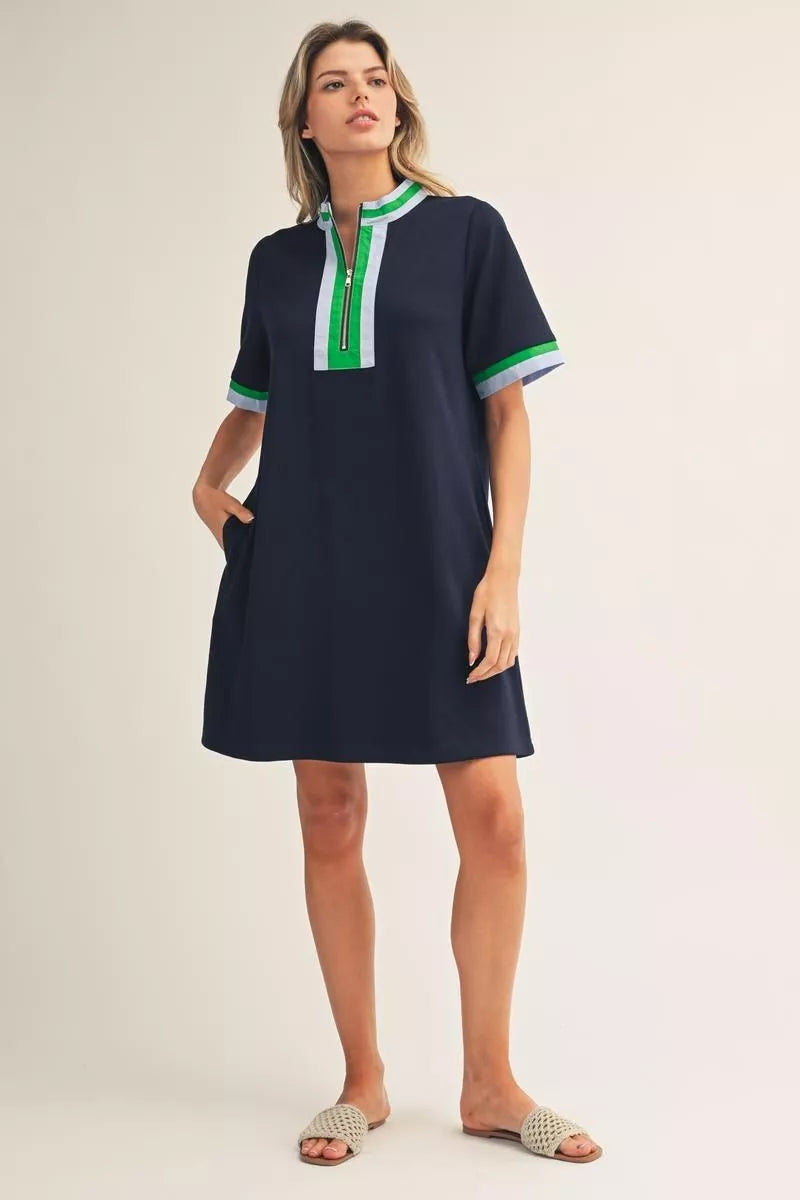 Short sleeves front zip up casual dress