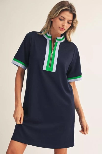 Short sleeves front zip up casual dress