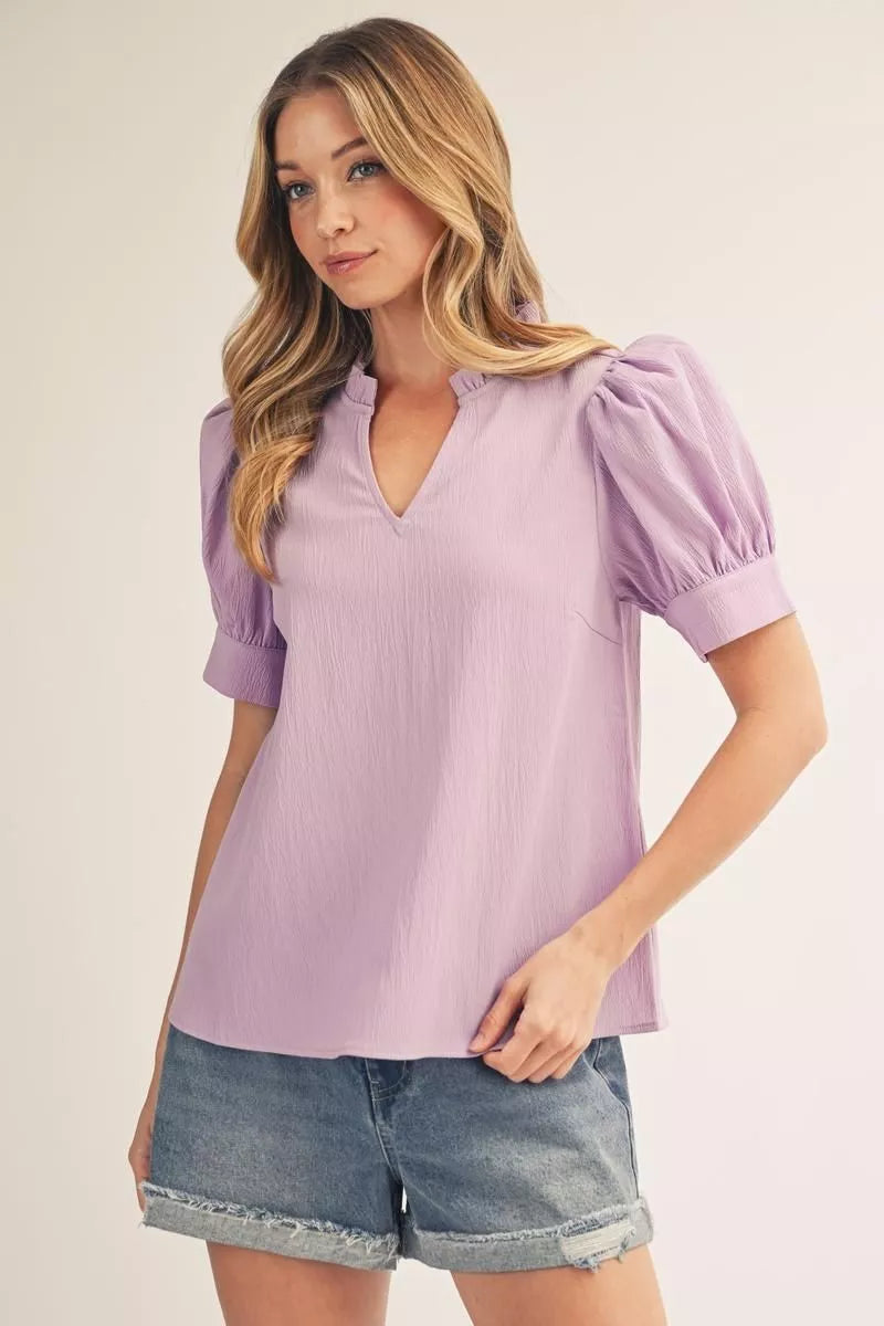 Puff Shoulder Crinkle Top in Lavender