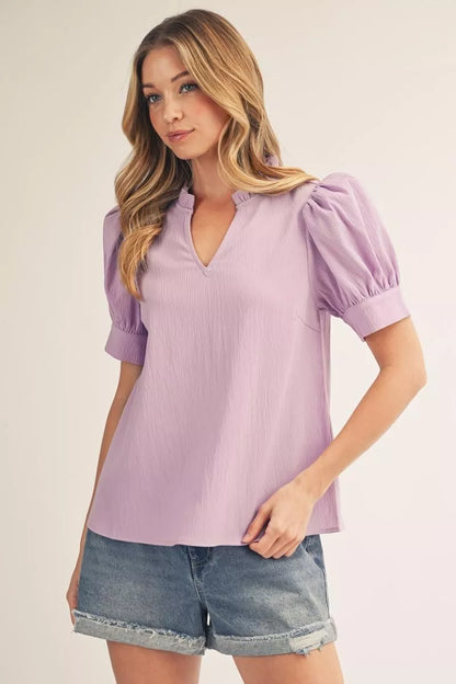 Puff Shoulder Crinkle Top in Lavender