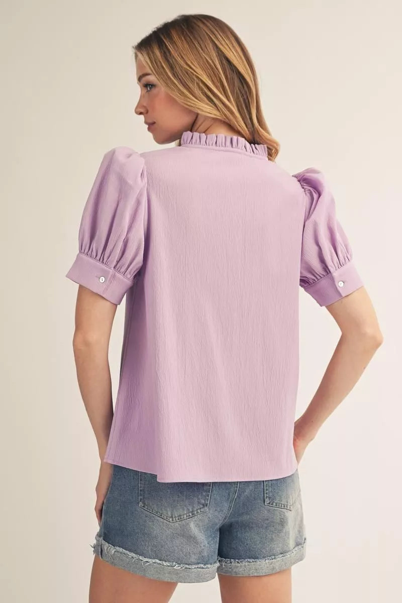 Puff Shoulder Crinkle Top in Lavender