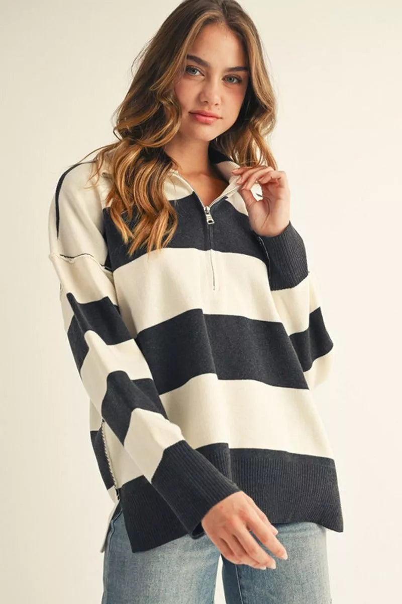 Drop Shoulder Striped Sweater-How Cute is That? Boutique