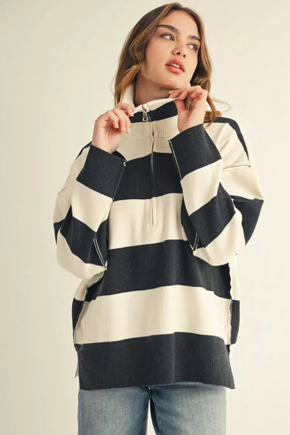 Drop Shoulder Striped Sweater