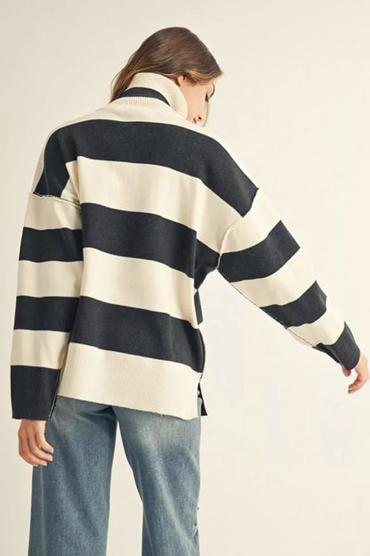 Drop Shoulder Striped Sweater