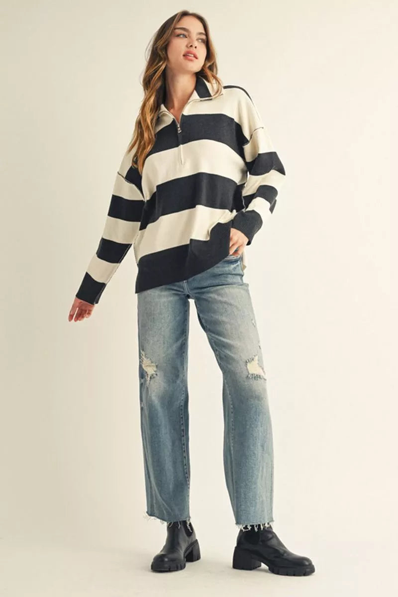 Drop Shoulder Striped Sweater-How Cute is That? Boutique