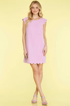SHORT SLEEVE SCALLOP HEM WOVEN DRESS-How Cute is That? Boutique